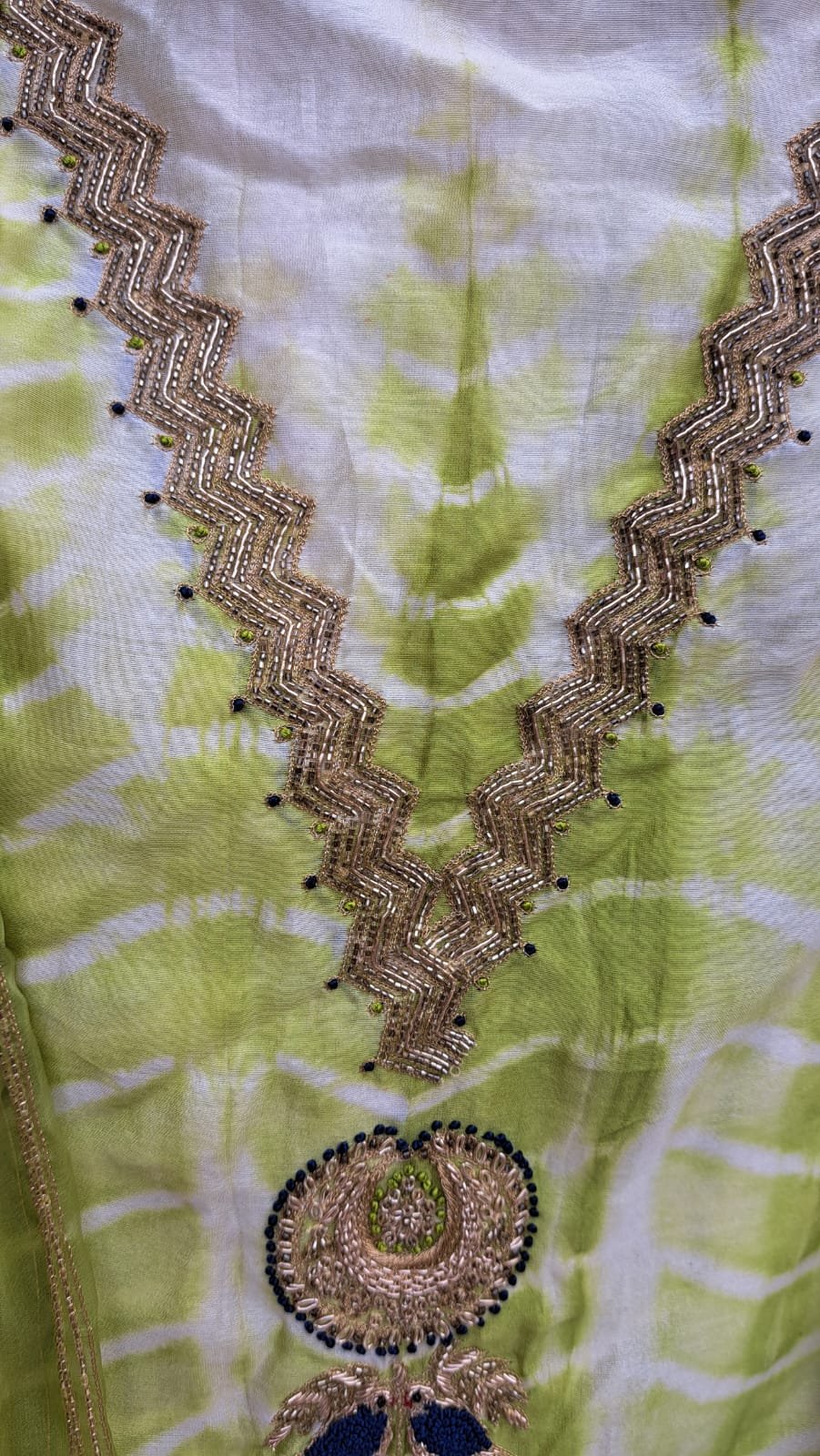 Sitara -- lime Green Shibori Pure Chanderi Ensemble